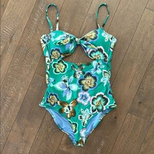 Aerie Green and Blue One Piece Swimwear with Bow Detail